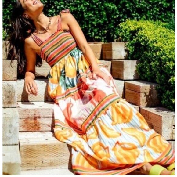 House Of Harlow 1960 Revolve Tropical Fruit and Colorful Stripes Maxi Dress - Picture 5 of 7
